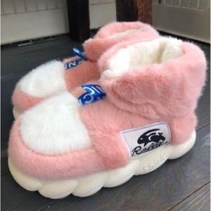 Pink Funky Fun Fuzzy Platform Slippers - Size 5/6